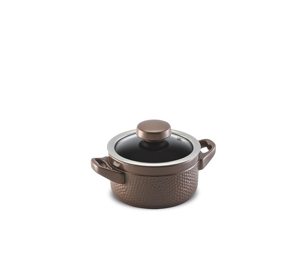 Caçarola Martelada 14cm 500ml - Grafite (Glass) Elas São Ideais Para O Preparo Individual De Refeições. Evita Desperdícios E Garante À Refeição Um Visual Único E Moderno. Além disso as panelas